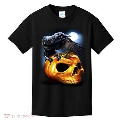 Crow Pumpkin Skull Halloween Kids T-Shirt