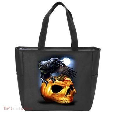 Crow Pumpkin Skull Halloween Tote Bag