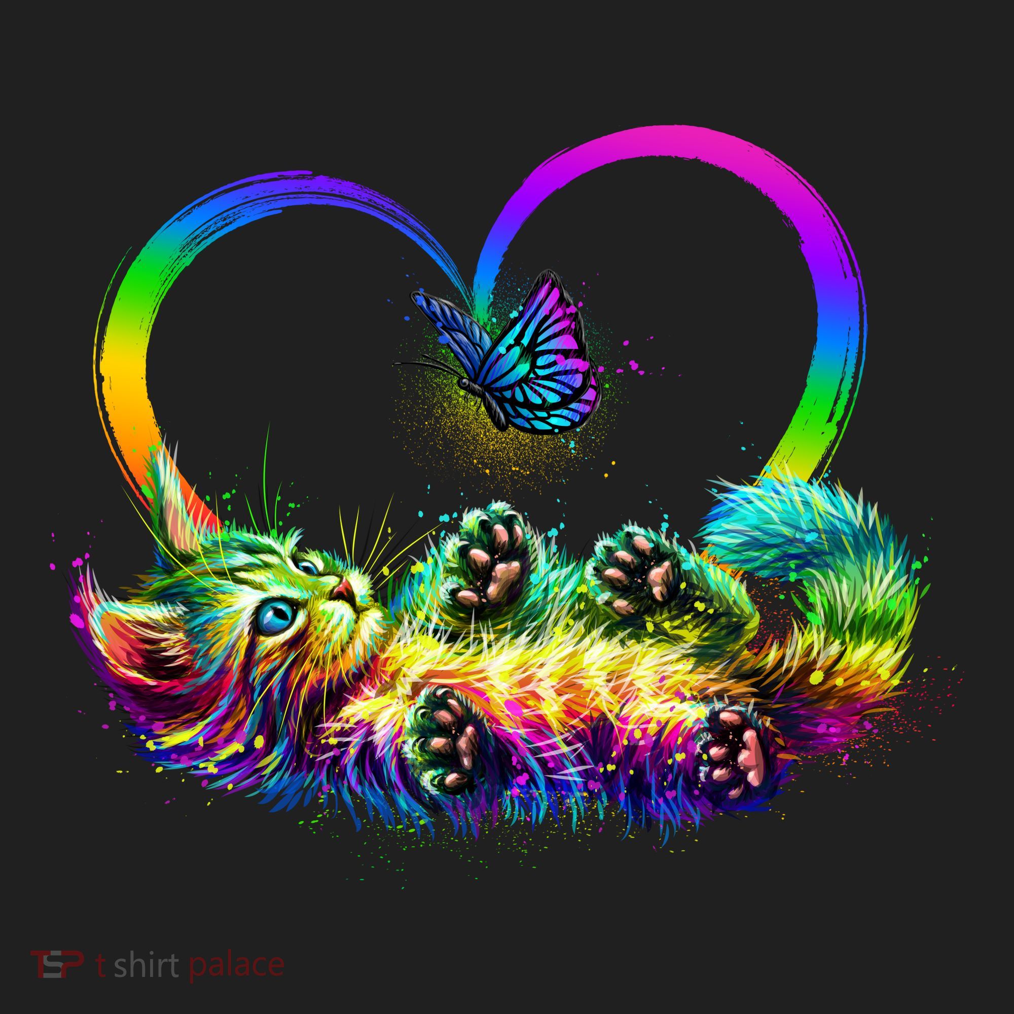 Cute Rainbow Paint Kitten Butterfly Heart Women's Sweatshirt