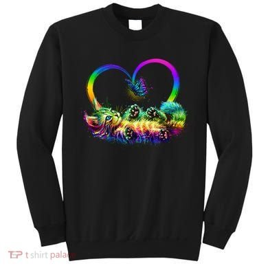 Cute Rainbow Paint Kitten Butterfly Heart Sweatshirt