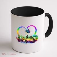 Cute Rainbow Paint Kitten Butterfly Heart Coffee Mug thumb 1
