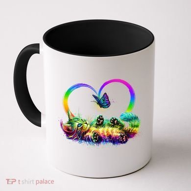 Cute Rainbow Paint Kitten Butterfly Heart Coffee Mug