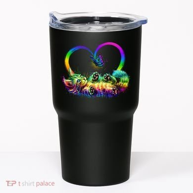 Cute Rainbow Paint Kitten Butterfly Heart Tumbler