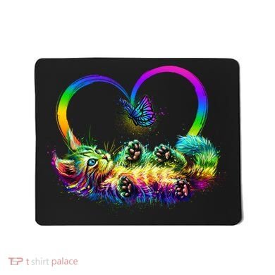 Cute Rainbow Paint Kitten Butterfly Heart Mousepad