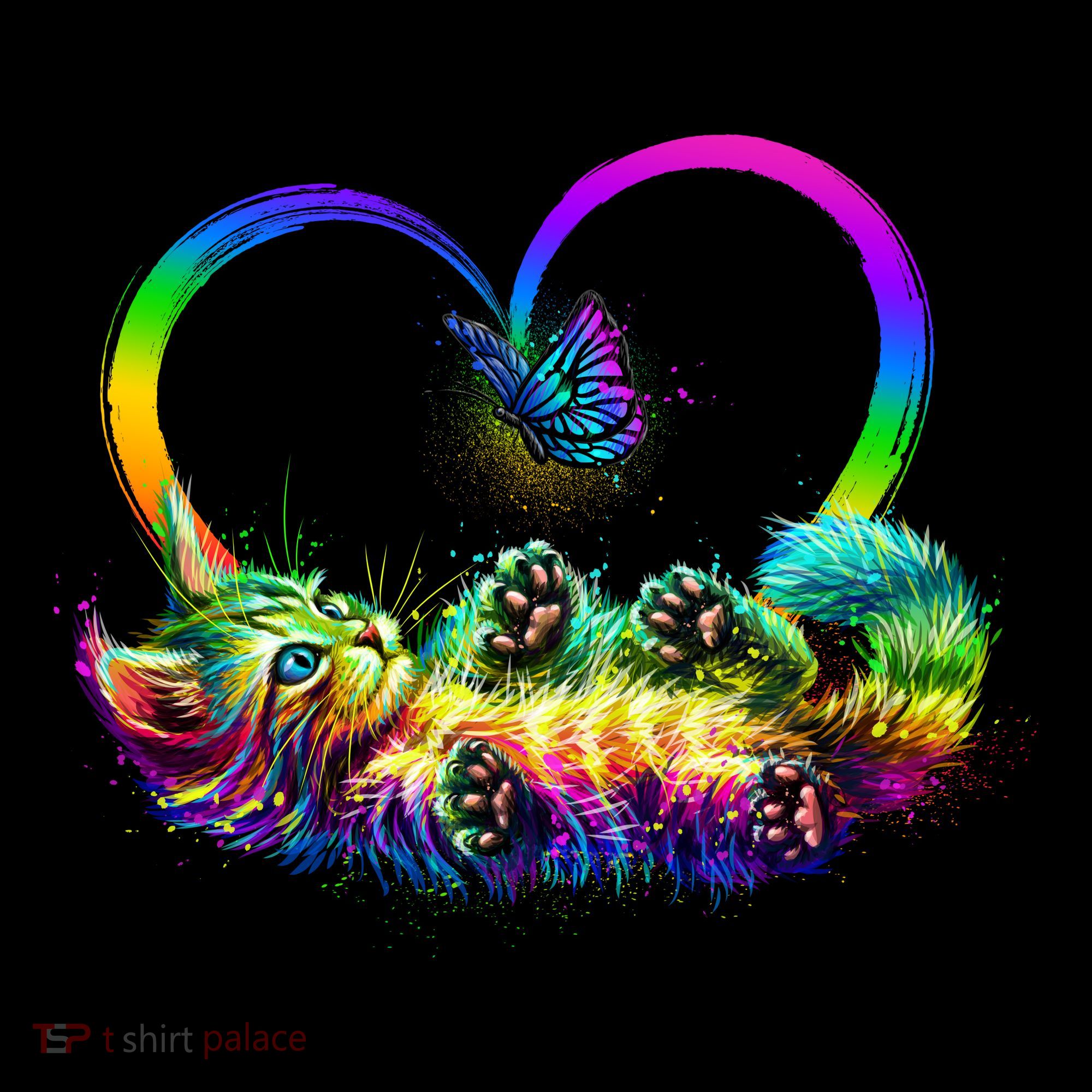 Cute Rainbow Paint Kitten Butterfly Heart Ornament