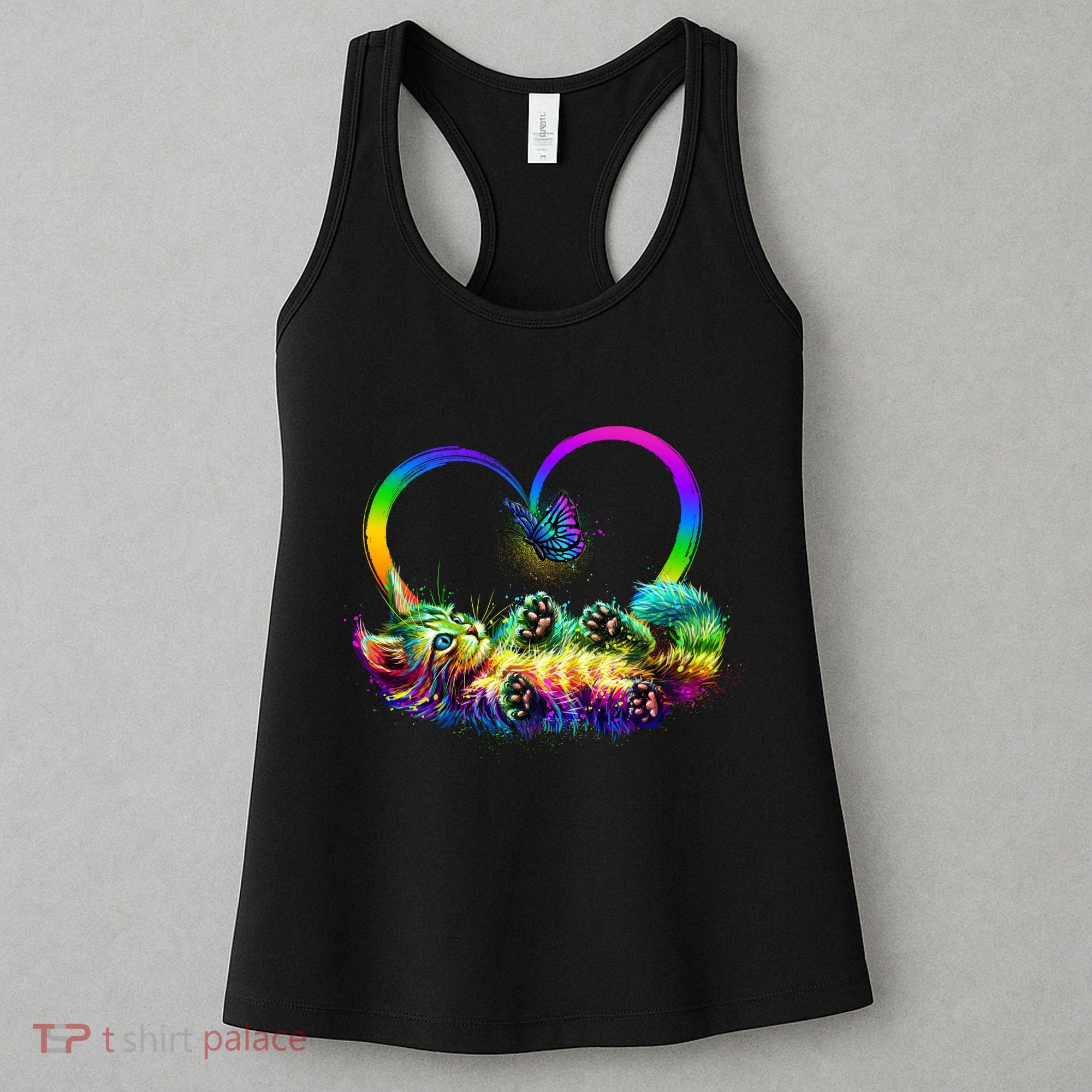 Cute Rainbow Paint Kitten Butterfly Heart Women's Tank Top