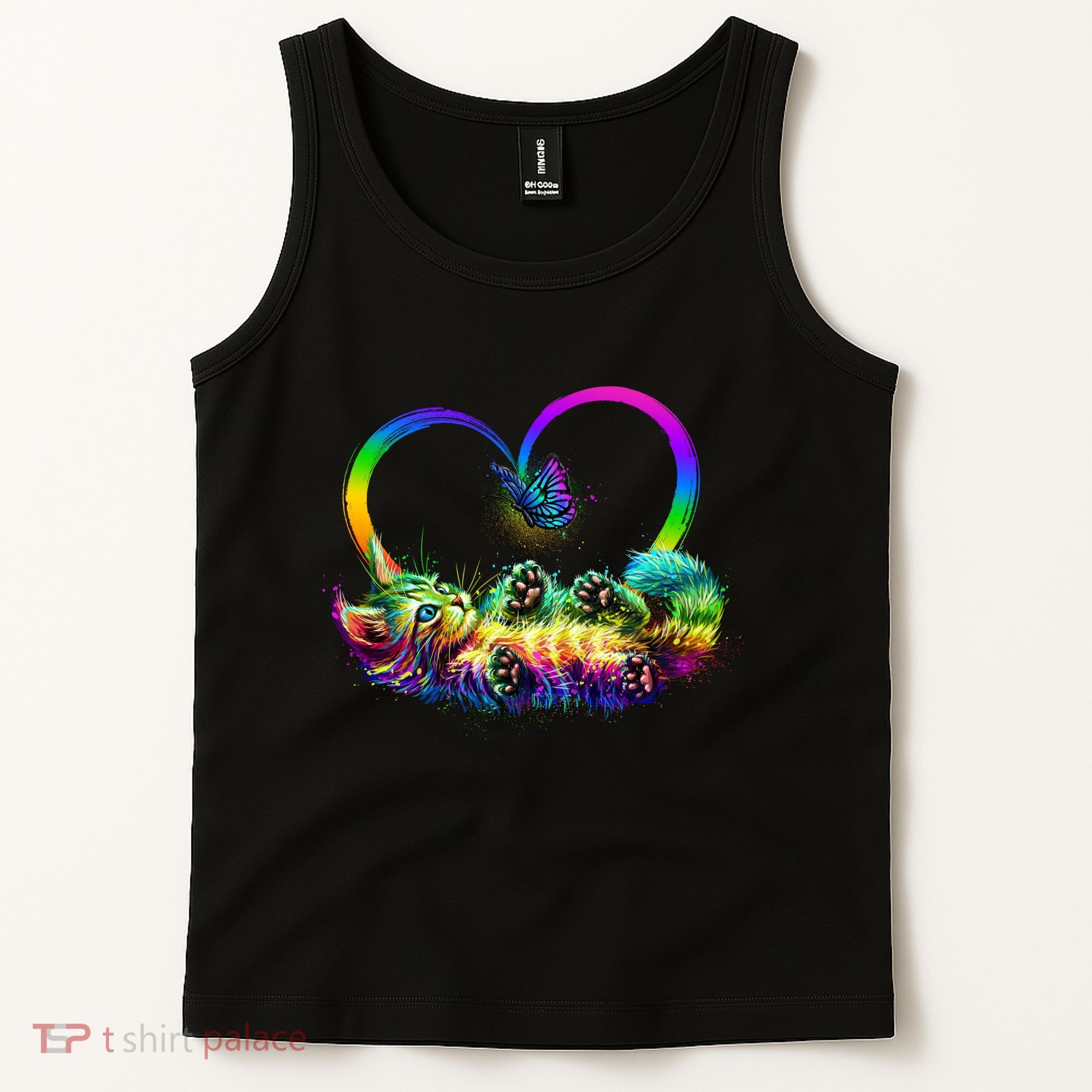 Cute Rainbow Paint Kitten Butterfly Heart Tank Top