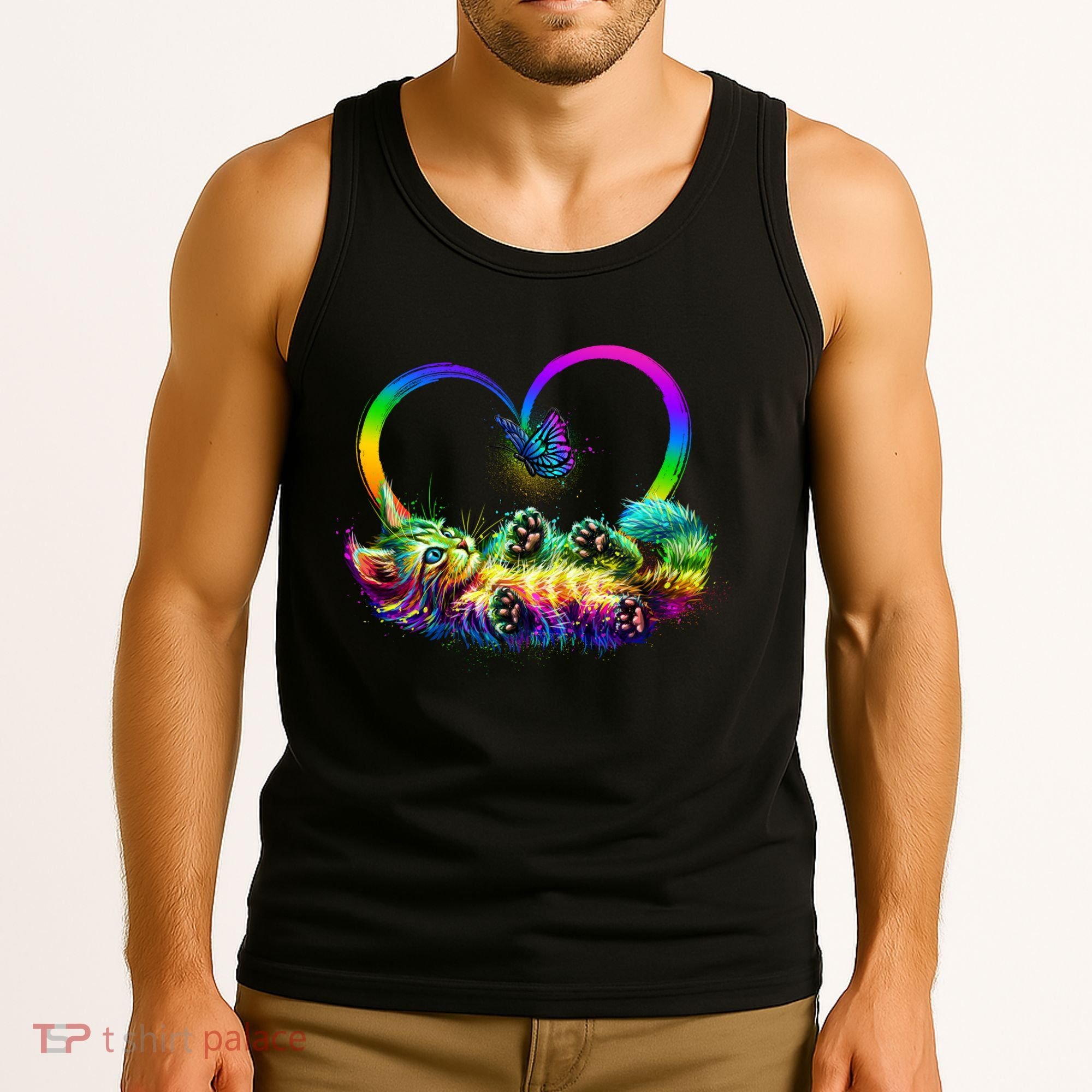 Cute Rainbow Paint Kitten Butterfly Heart Tank Top