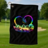 Cute Rainbow Paint Kitten Butterfly Heart Golf Towel thumb 1