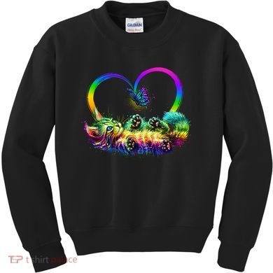 Cute Rainbow Paint Kitten Butterfly Heart Kids Sweatshirt