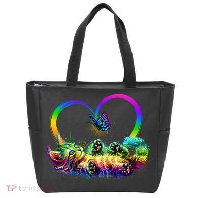 Cute Rainbow Paint Kitten Butterfly Heart Tote Bag
