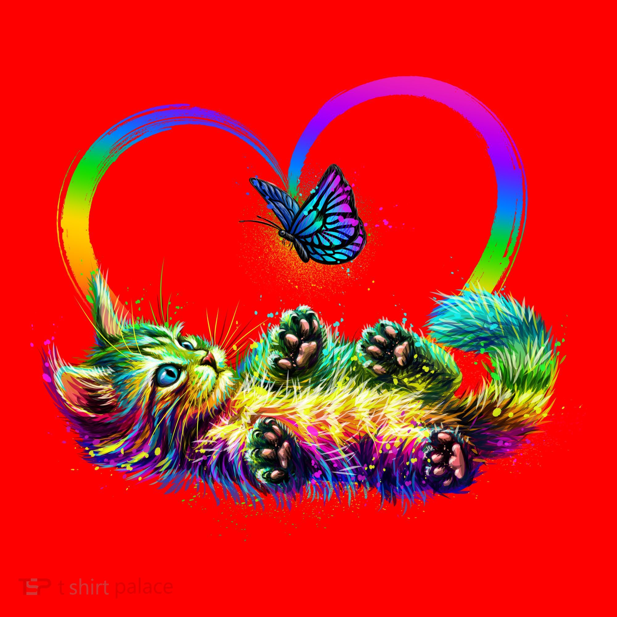 Cute Rainbow Paint Kitten Butterfly Heart Santa Hat