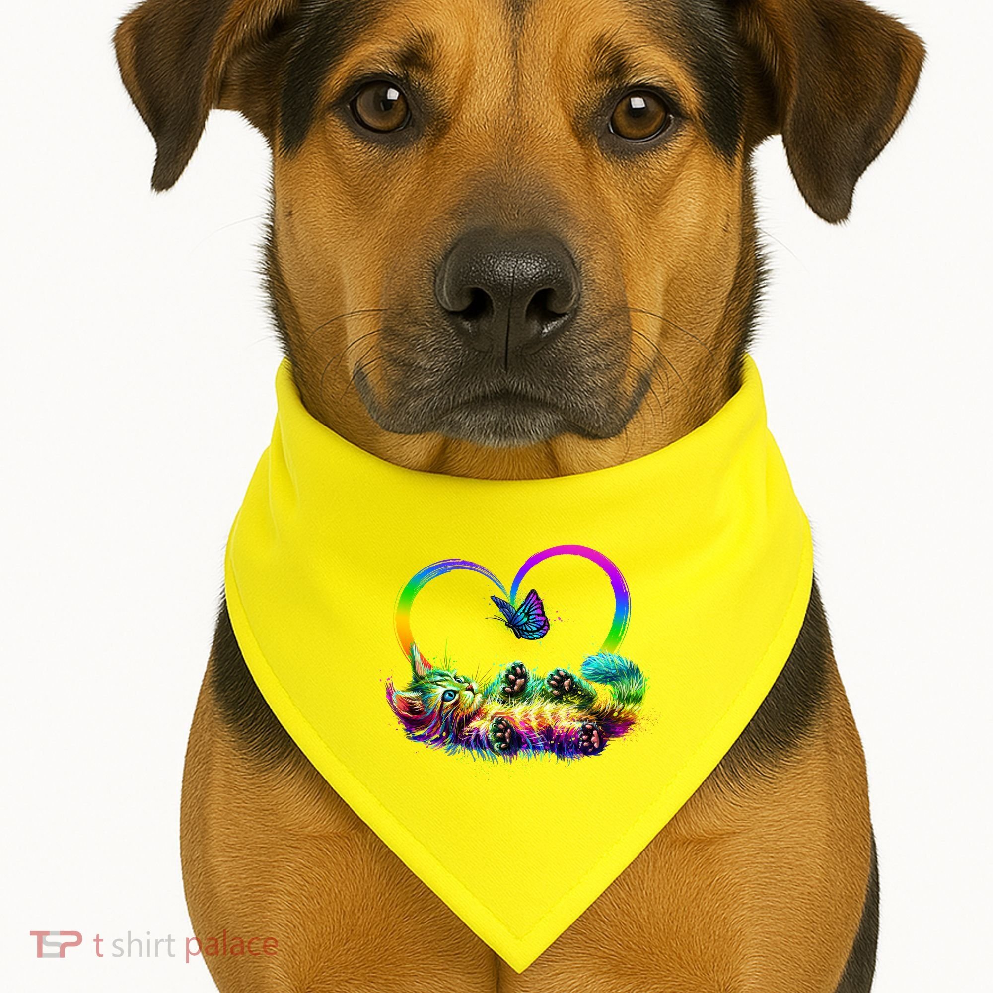 Cute Rainbow Paint Kitten Butterfly Heart USA-Made Doggie Bandana