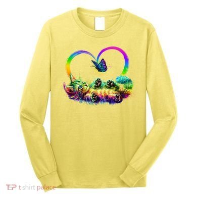 Cute Rainbow Paint Kitten Butterfly Heart Long Sleeve Shirt