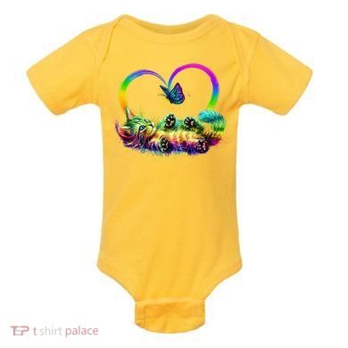 Cute Rainbow Paint Kitten Butterfly Heart Baby Bodysuit