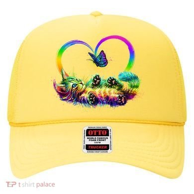 Cute Rainbow Paint Kitten Butterfly Heart Hat