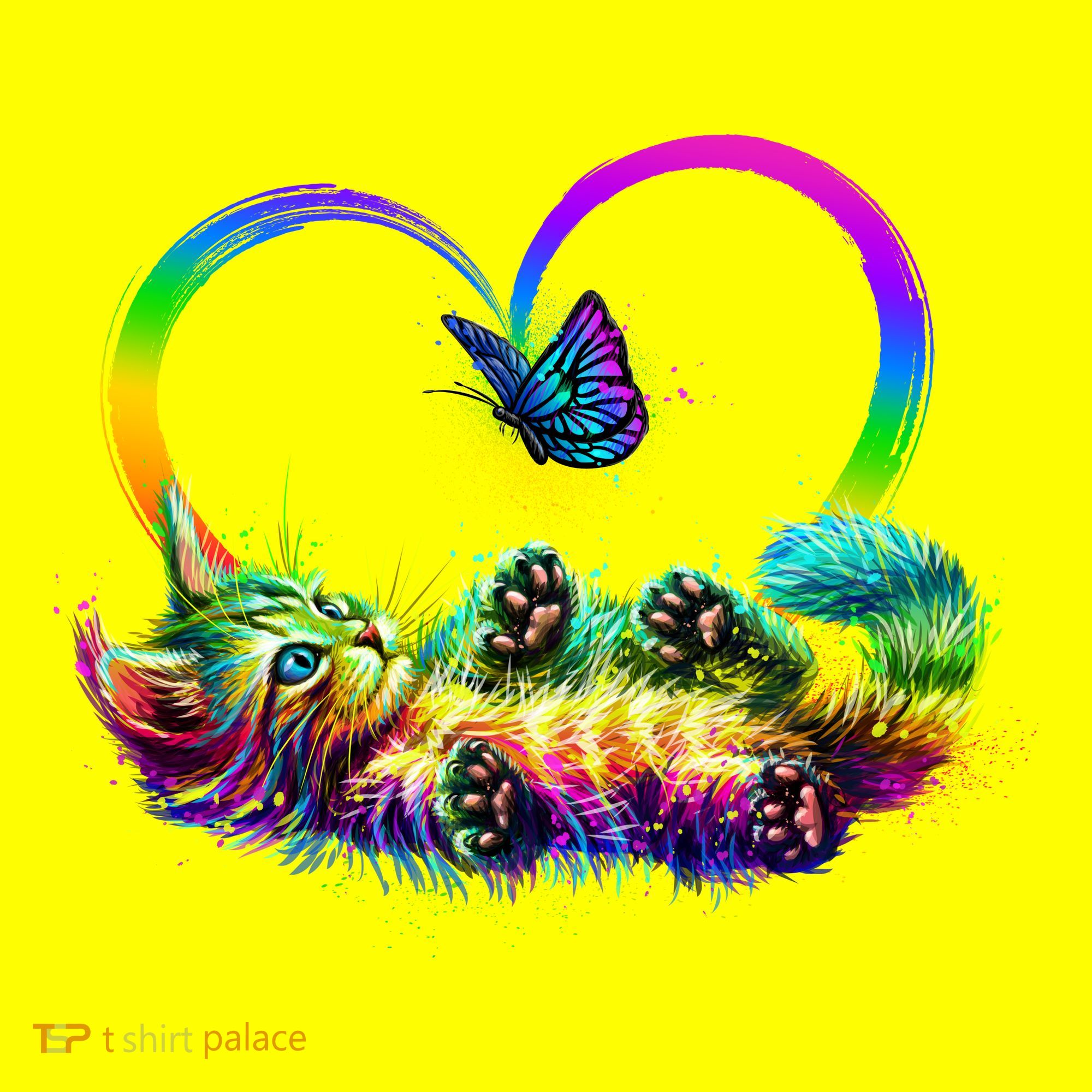 Cute Rainbow Paint Kitten Butterfly Heart Hat