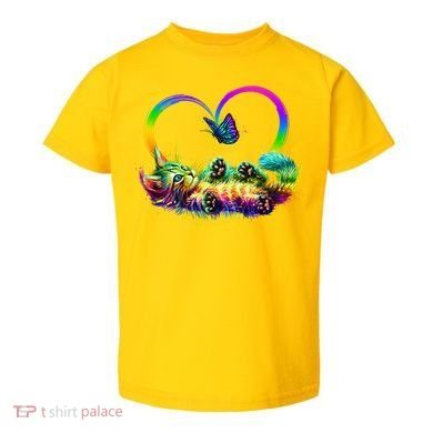 Cute Rainbow Paint Kitten Butterfly Heart Toddler T-Shirt