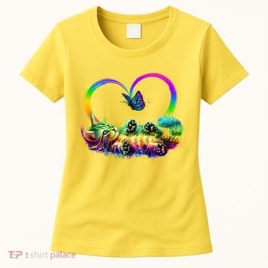 Cute Rainbow Paint Kitten Butterfly Heart Women's T-Shirt