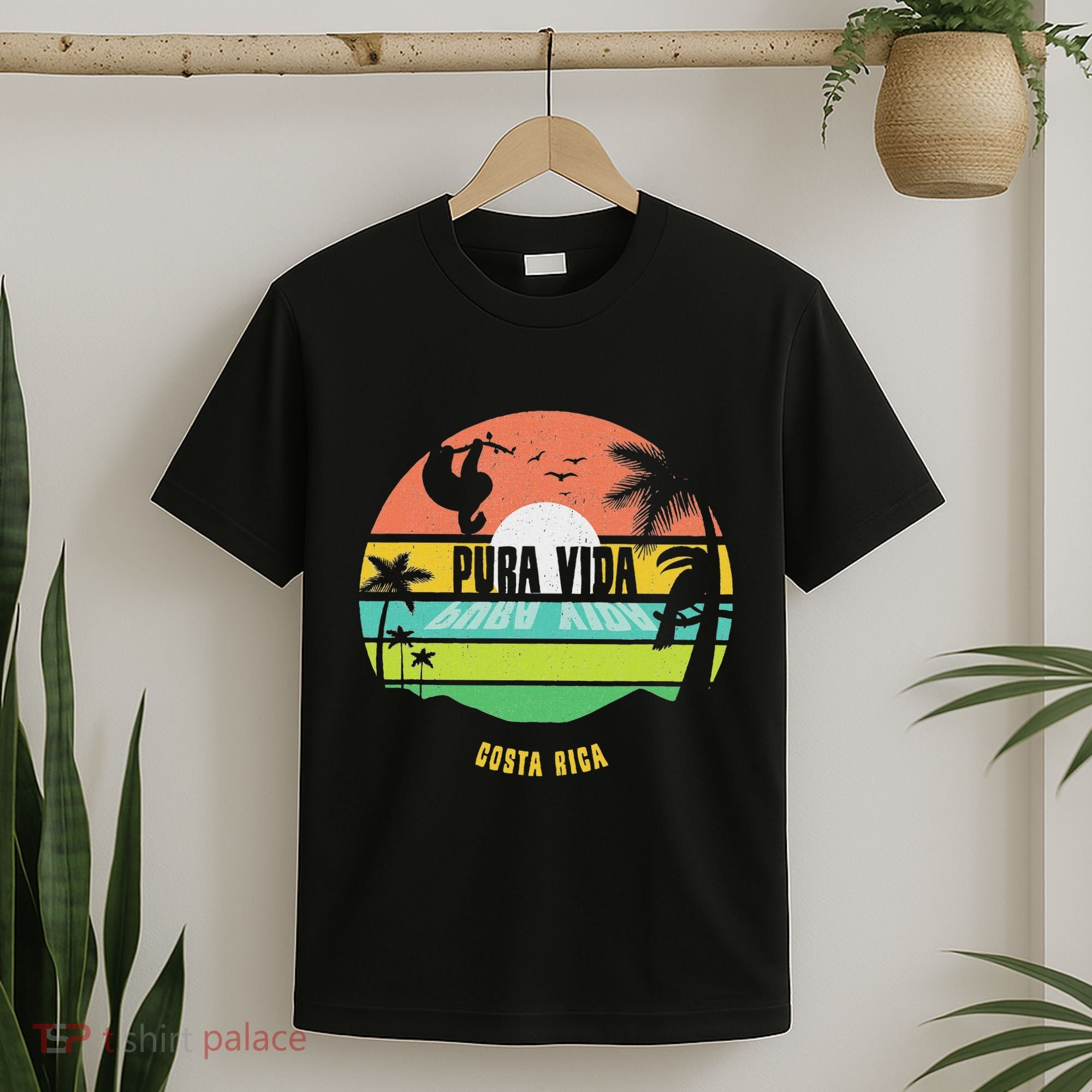 Costa Rica Pura Vida Tropical Sloth & Toucan Sunset Souvenir T-Shirt