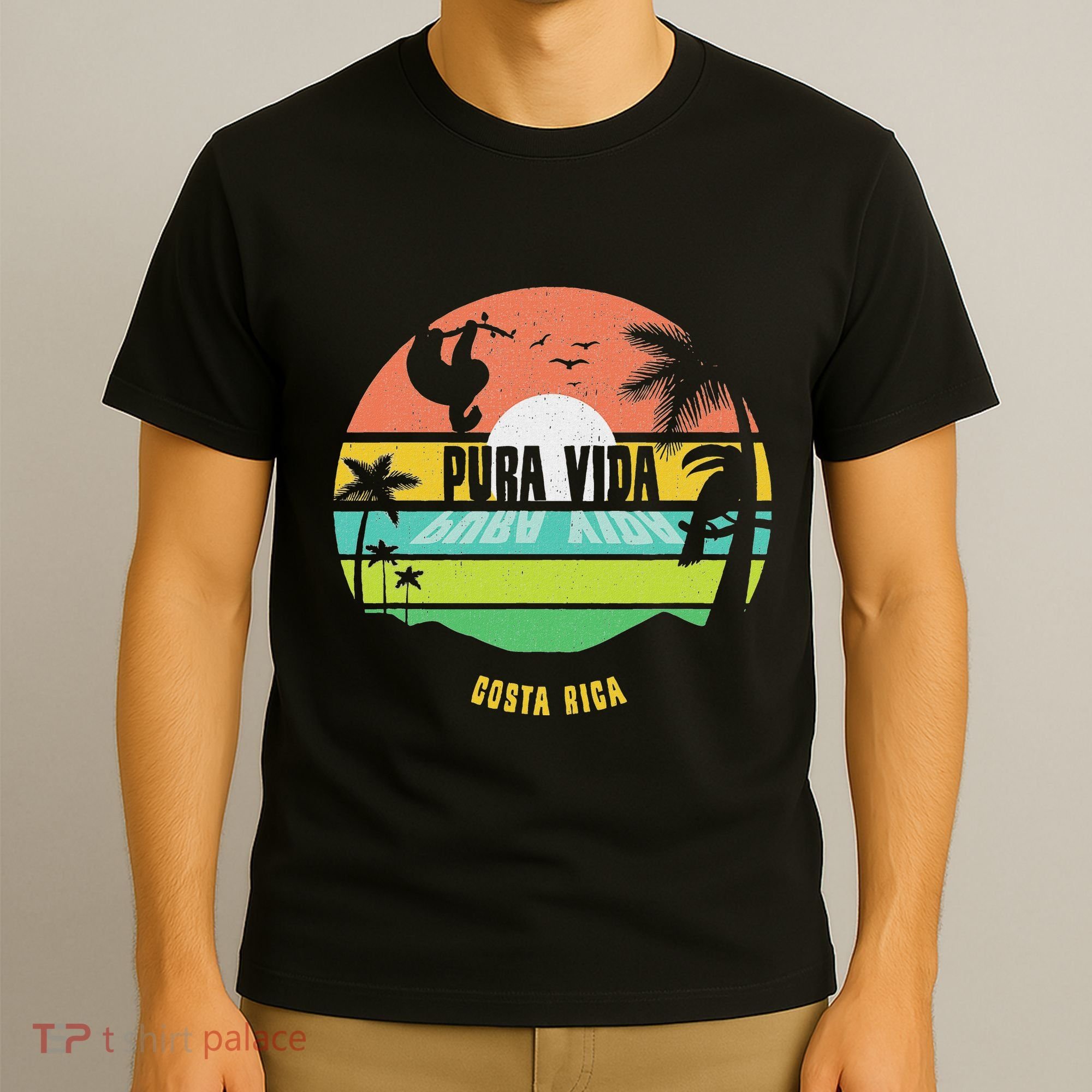 Costa Rica Pura Vida Tropical Sloth & Toucan Sunset Souvenir T-Shirt