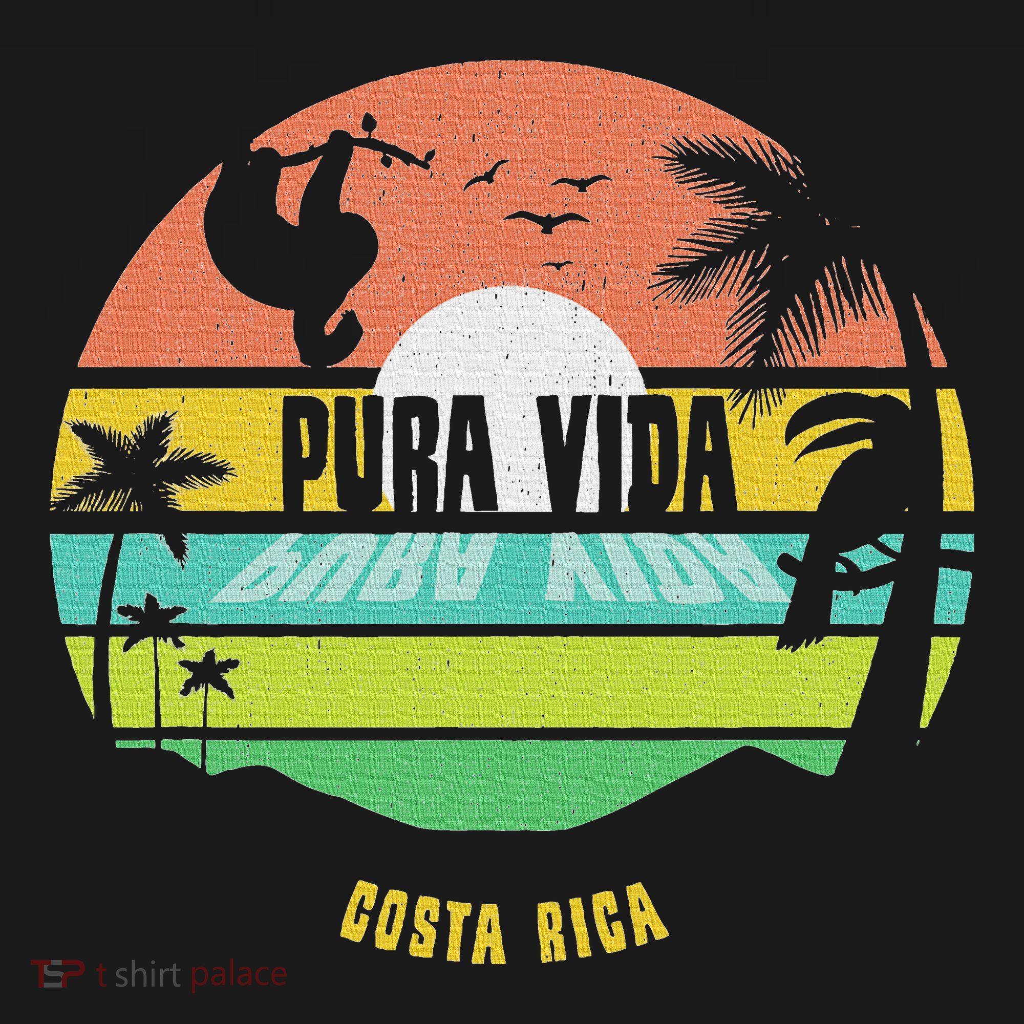 Costa Rica Pura Vida Tropical Sloth & Toucan Sunset Souvenir T-Shirt
