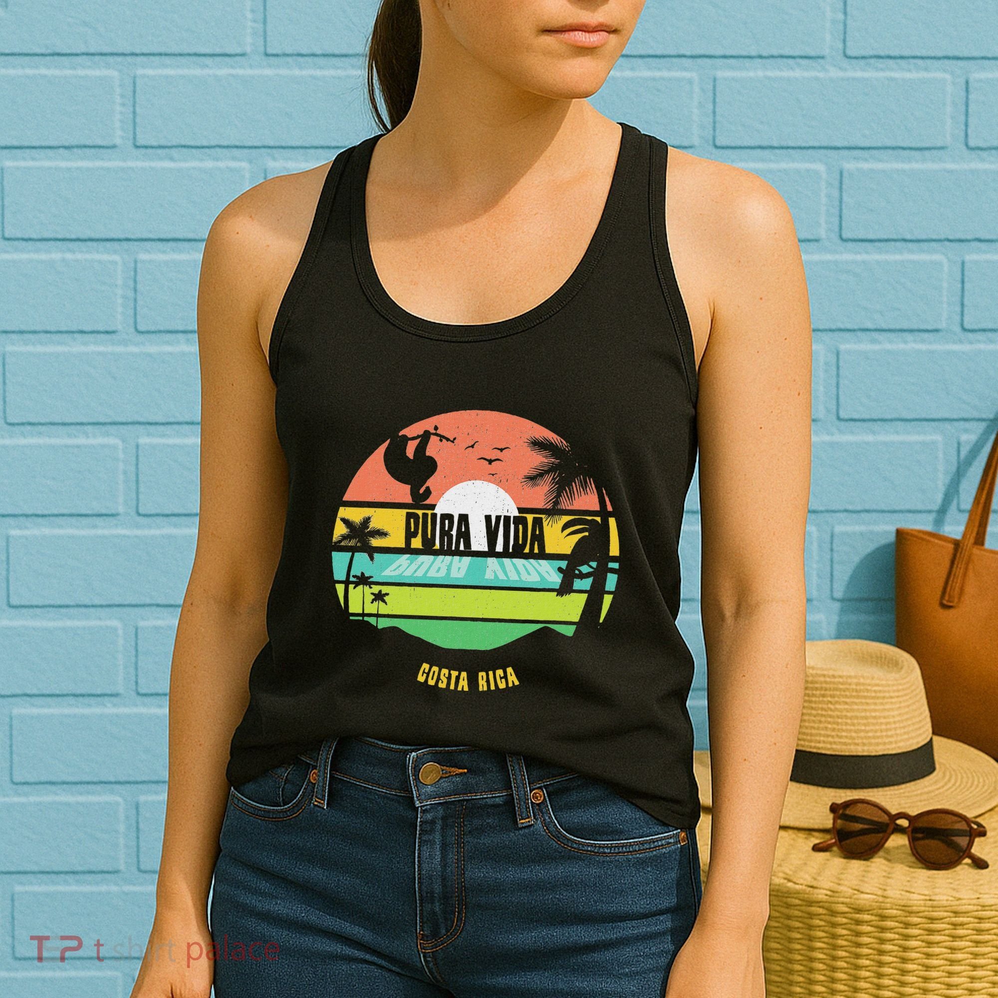 Costa Rica Pura Vida Tropical Sloth & Toucan Sunset Souvenir Women's Tank Top