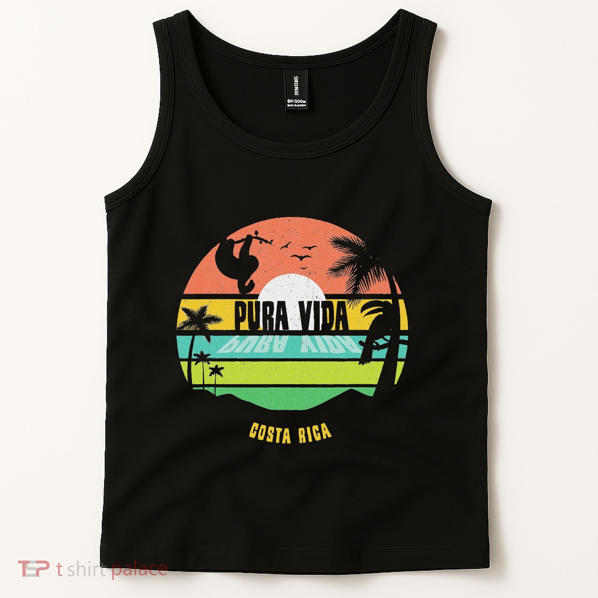 Costa Rica Pura Vida Tropical Sloth & Toucan Sunset Souvenir Tank Top