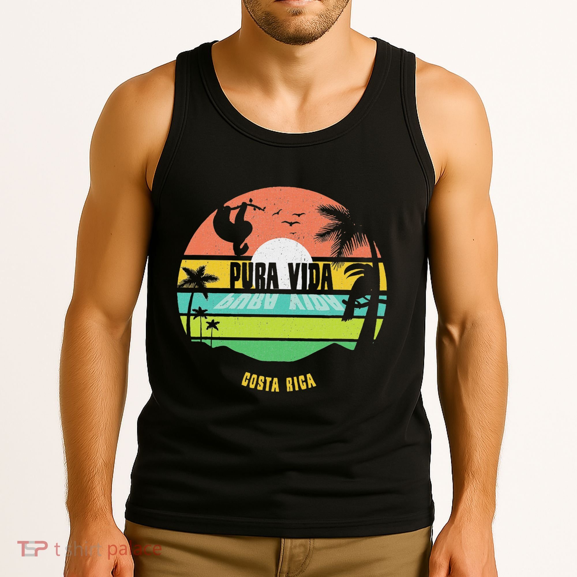 Costa Rica Pura Vida Tropical Sloth & Toucan Sunset Souvenir Tank Top