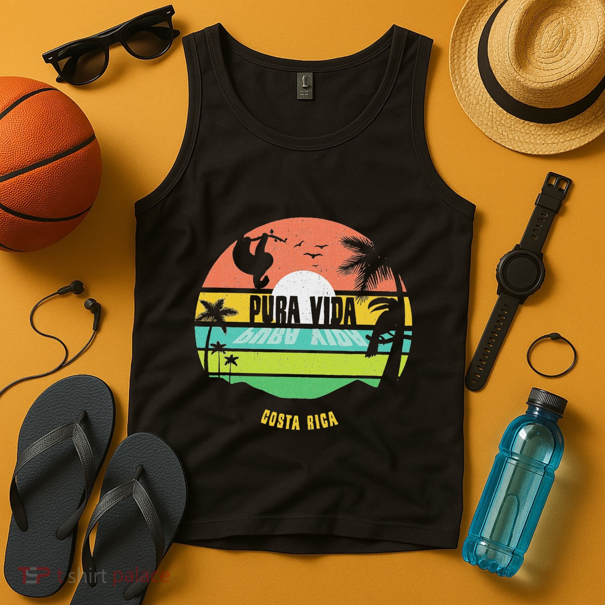 Costa Rica Pura Vida Tropical Sloth & Toucan Sunset Souvenir Tank Top