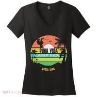Costa Rica Pura Vida Tropical Sloth & Toucan Sunset Souvenir Women's V-Neck T-Shirt thumb 0