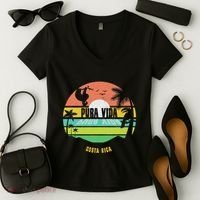 Costa Rica Pura Vida Tropical Sloth & Toucan Sunset Souvenir Women's V-Neck T-Shirt thumb 2