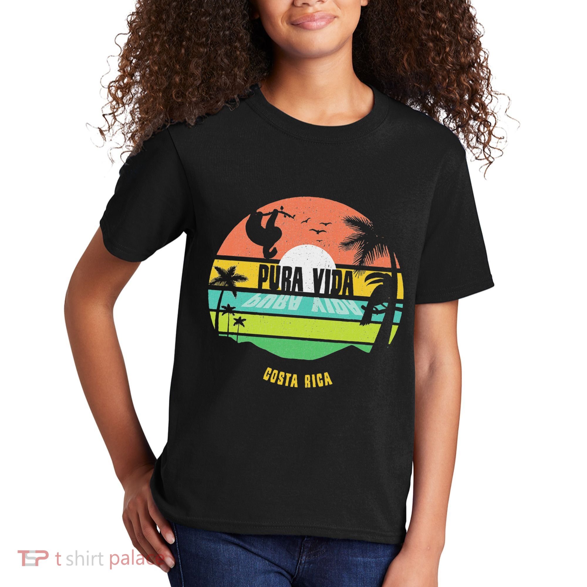 Costa Rica Pura Vida Tropical Sloth & Toucan Sunset Souvenir Kids T-Shirt