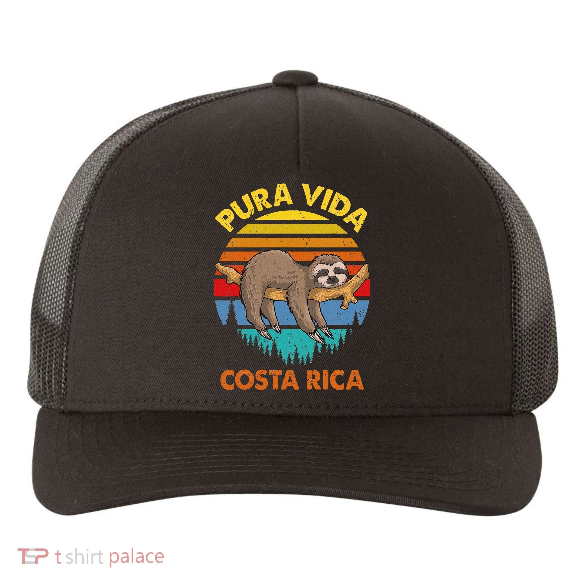 Costa Rica Pura Vida Sloth Yupoong Adult 5-Panel Trucker Hat