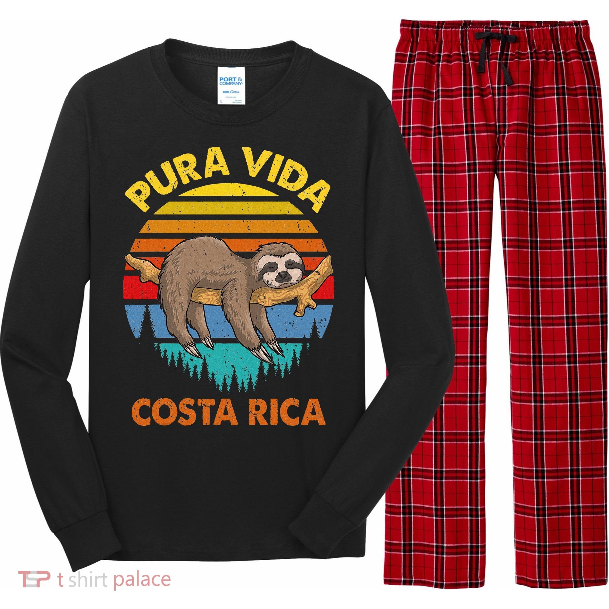Costa Rica Pura Vida Sloth Long Sleeve Pajama Set