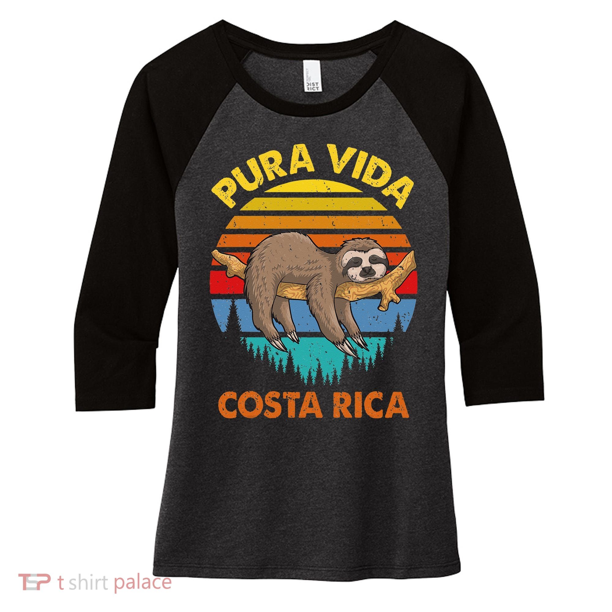 Costa Rica Pura Vida Sloth Women's Tri-Blend 3/4-Sleeve Raglan Shirt