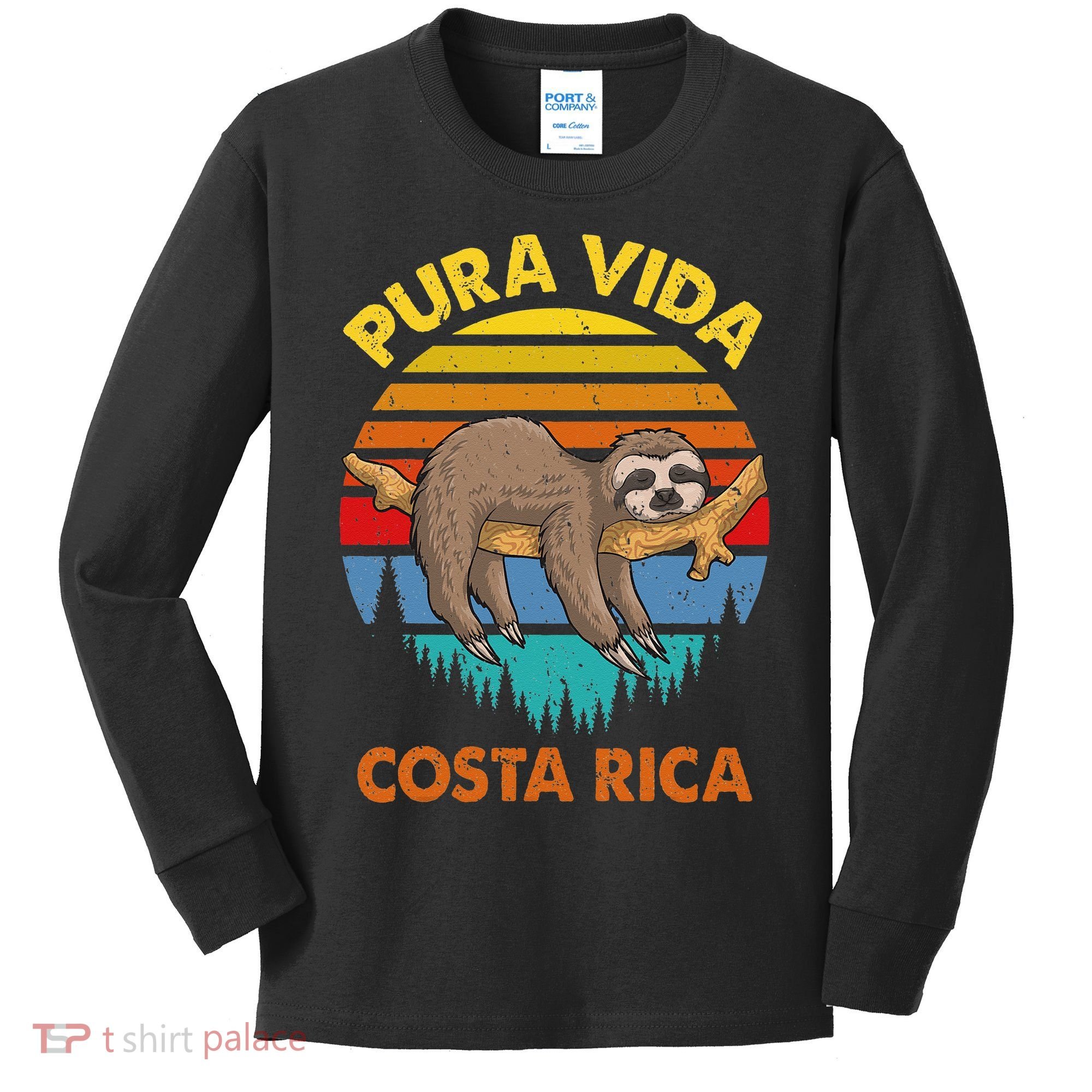 Costa Rica Pura Vida Sloth Kids Long Sleeve Shirt