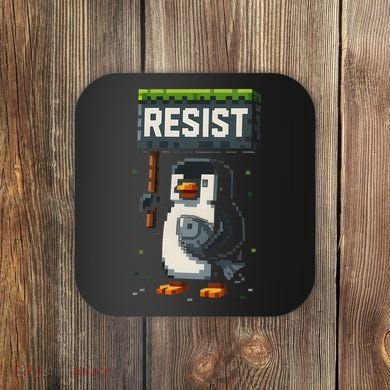 Cool Resist Penguin Funny Pixel Art Gamer Coaster
