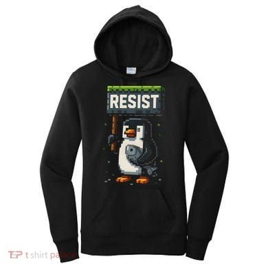 Cool Resist Penguin Funny Pixel Art Gamer Women's Hoodie