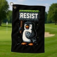 Cool Resist Penguin Funny Pixel Art Gamer Golf Towel thumb 1