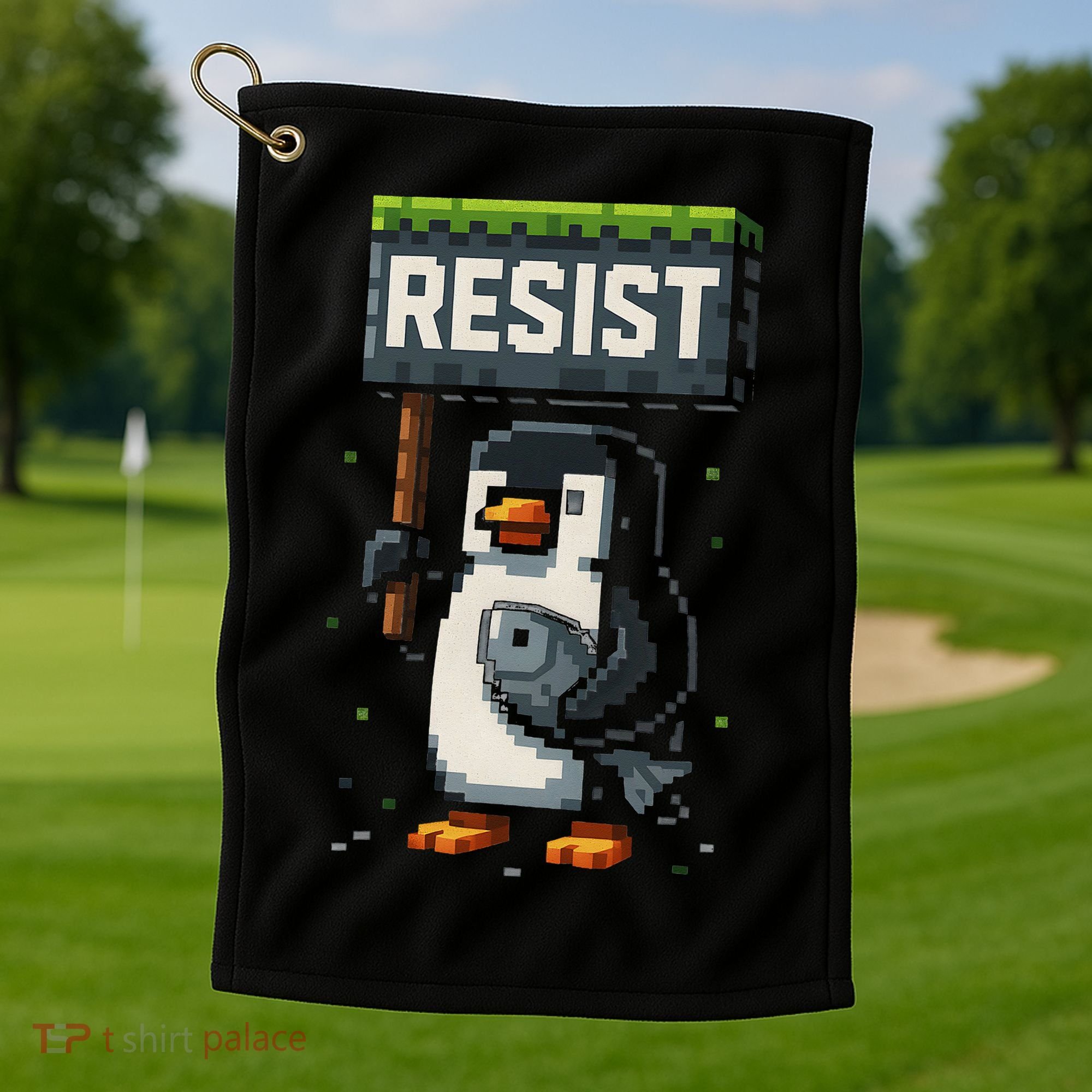 Cool Resist Penguin Funny Pixel Art Gamer Golf Towel