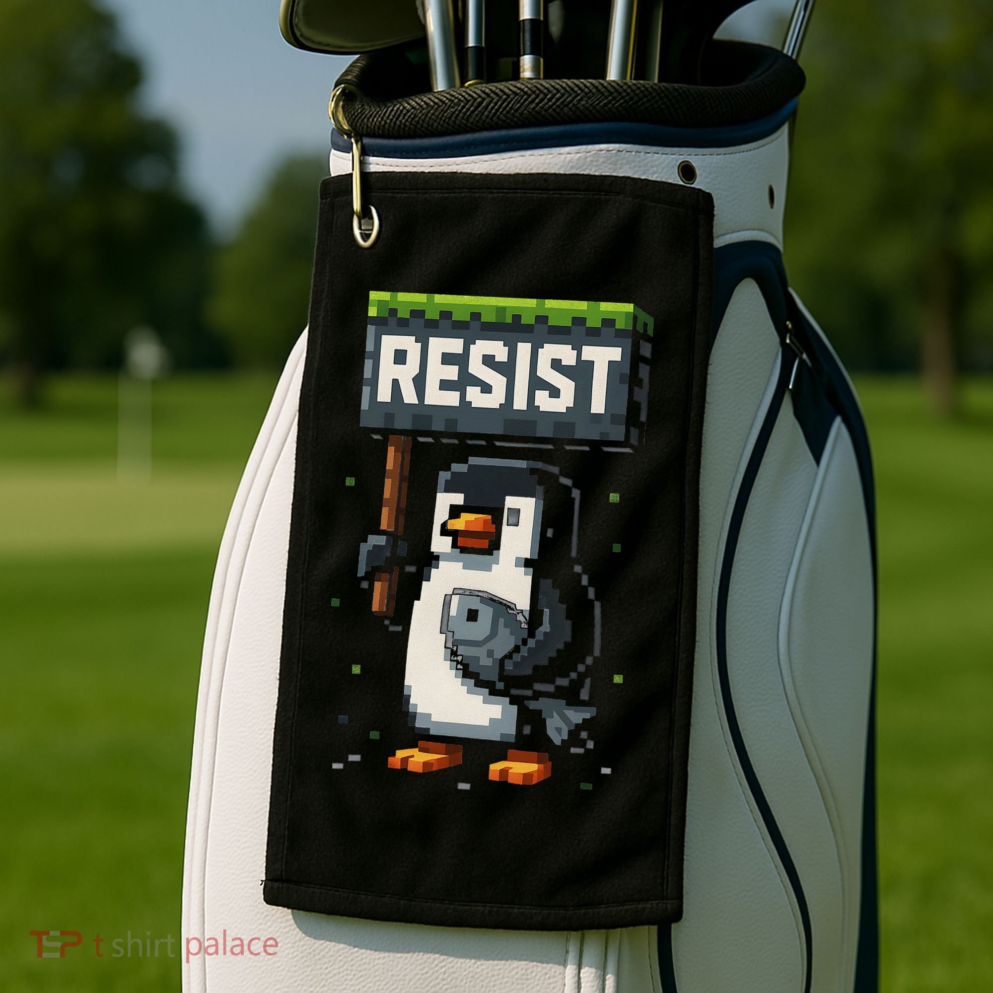 Cool Resist Penguin Funny Pixel Art Gamer Golf Towel