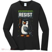 Cool Resist Penguin Funny Pixel Art Gamer Women's Long Sleeve Shirt thumb 0
