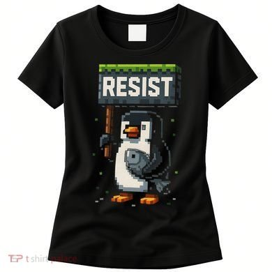 Cool Resist Penguin Funny Pixel Art Gamer Women's T-Shirt
