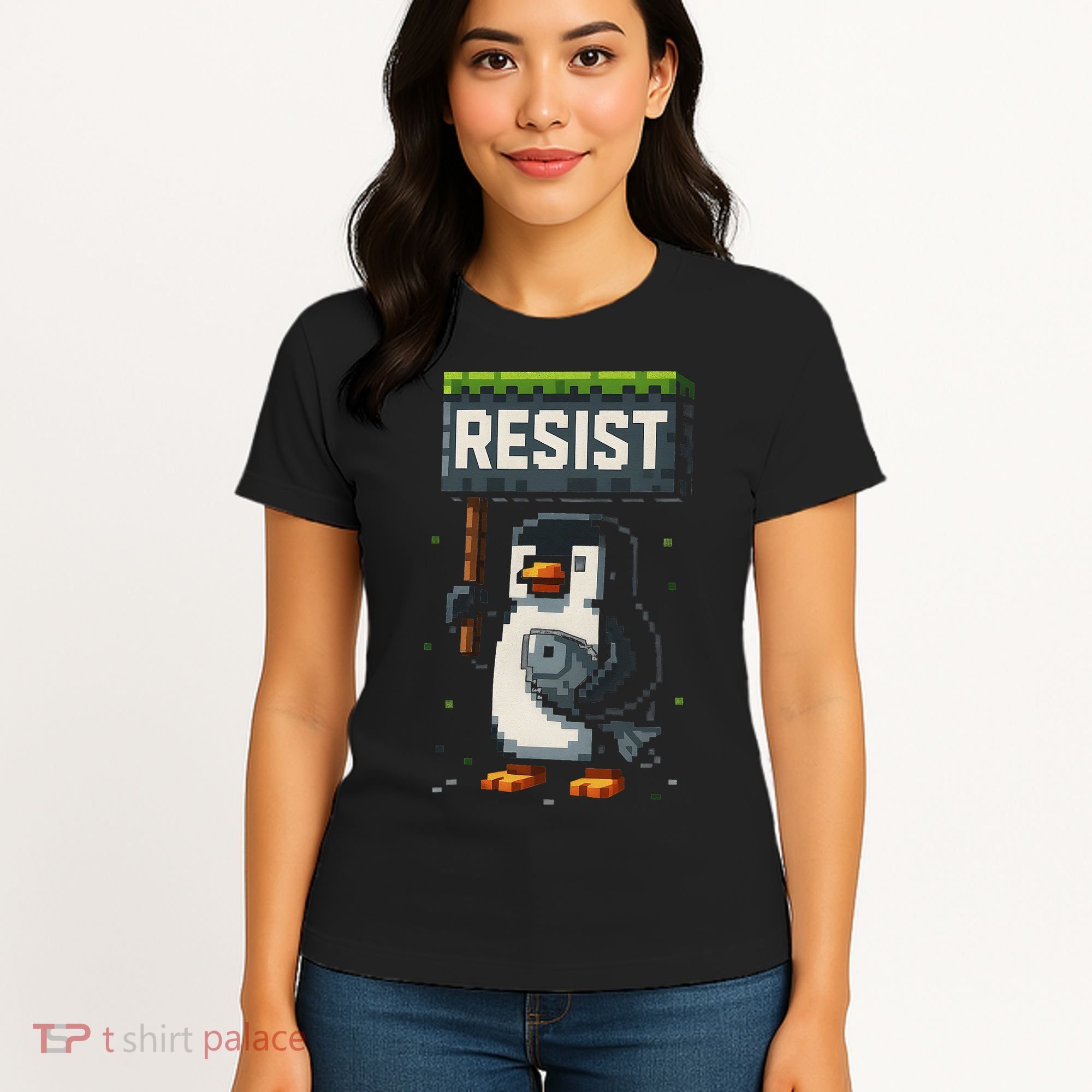 Cool Resist Penguin Funny Pixel Art Gamer Women's T-Shirt