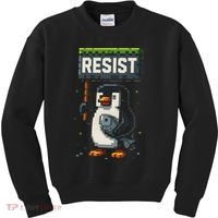 Cool Resist Penguin Funny Pixel Art Gamer Kids Sweatshirt thumb 0