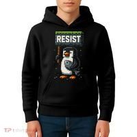 Cool Resist Penguin Funny Pixel Art Gamer Kids Hoodie thumb 4
