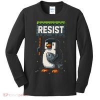Cool Resist Penguin Funny Pixel Art Gamer Kids Long Sleeve Shirt thumb 0