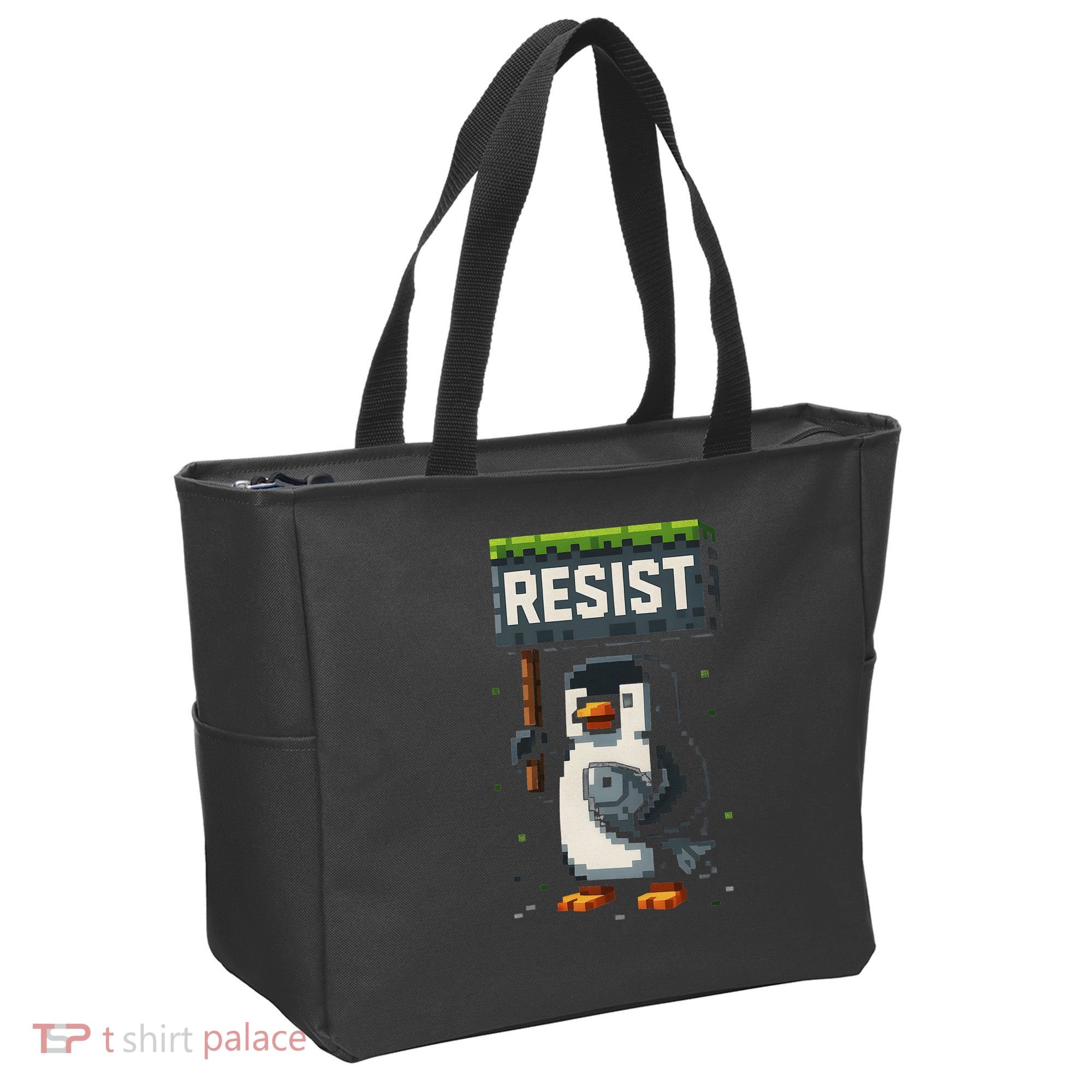 Cool Resist Penguin Funny Pixel Art Gamer Tote Bag
