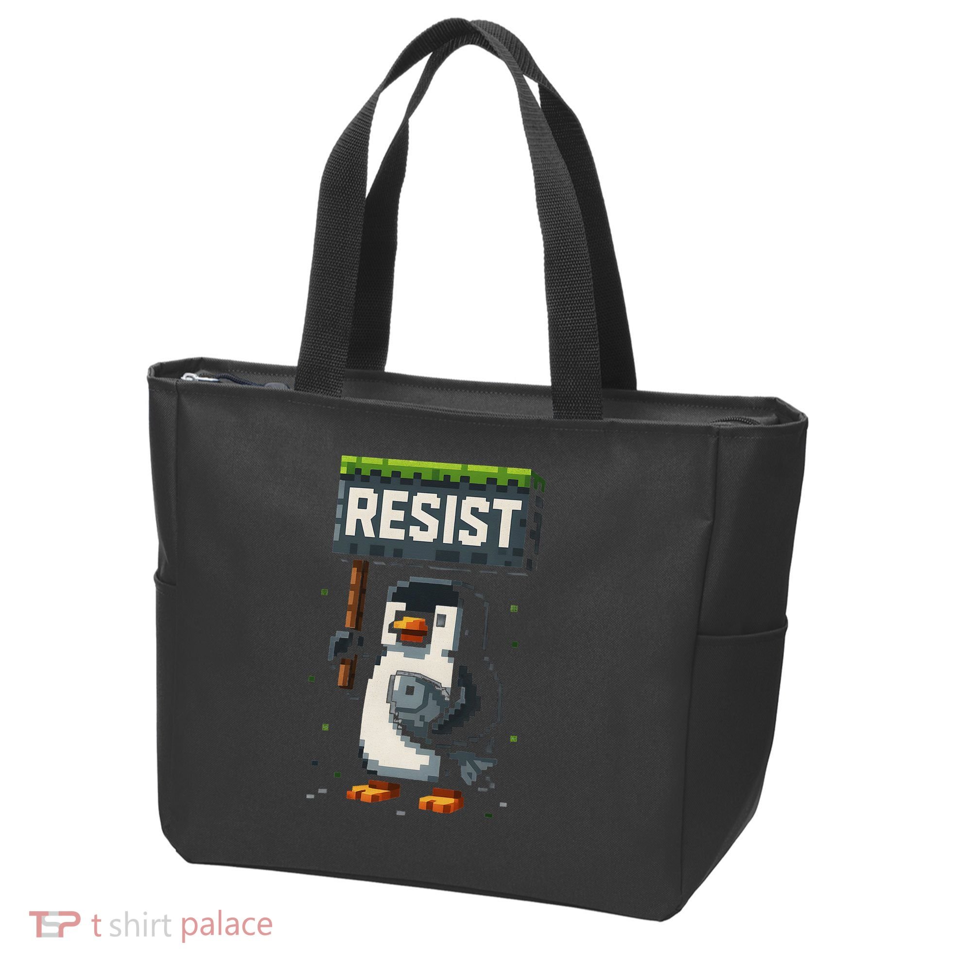 Cool Resist Penguin Funny Pixel Art Gamer Tote Bag